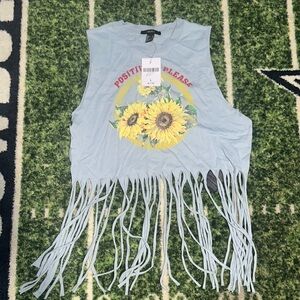 Forever 21 Blue Graphic Muscle Tee Crop